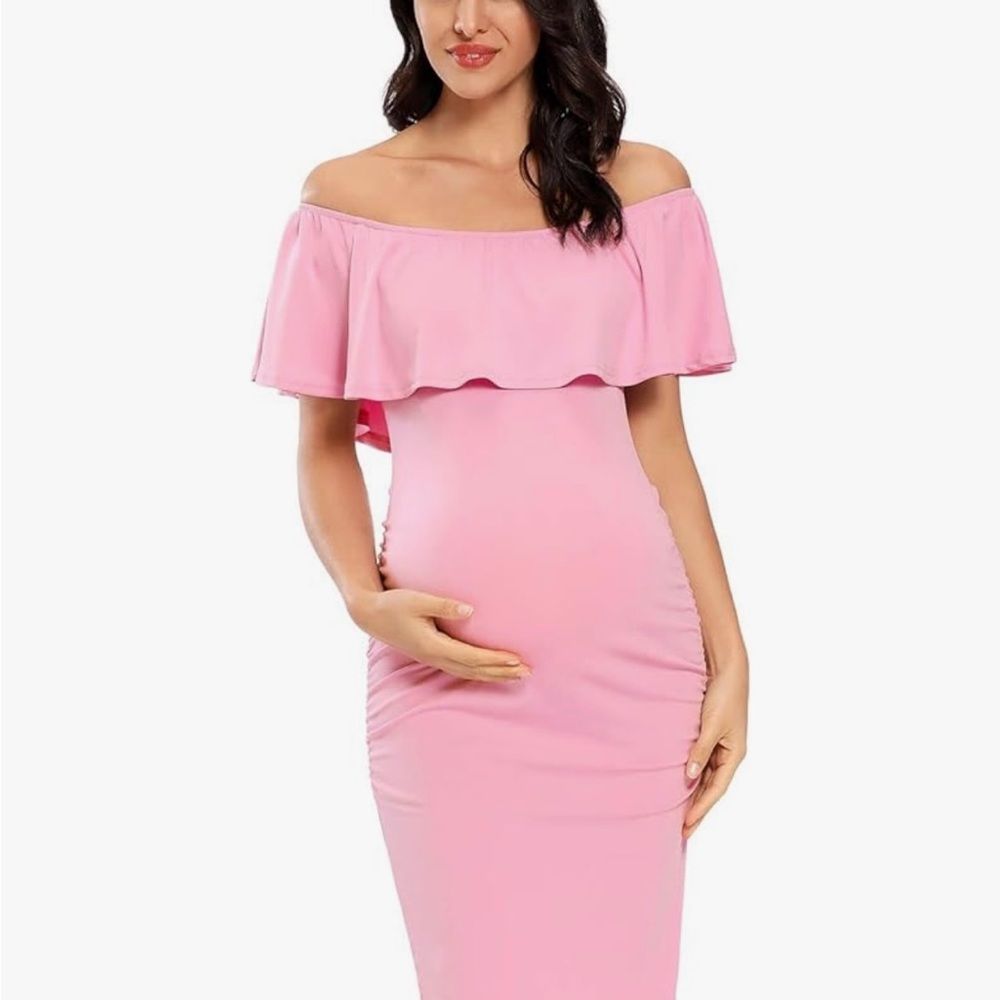 Pink Off-Shoulder Maternity Dress
